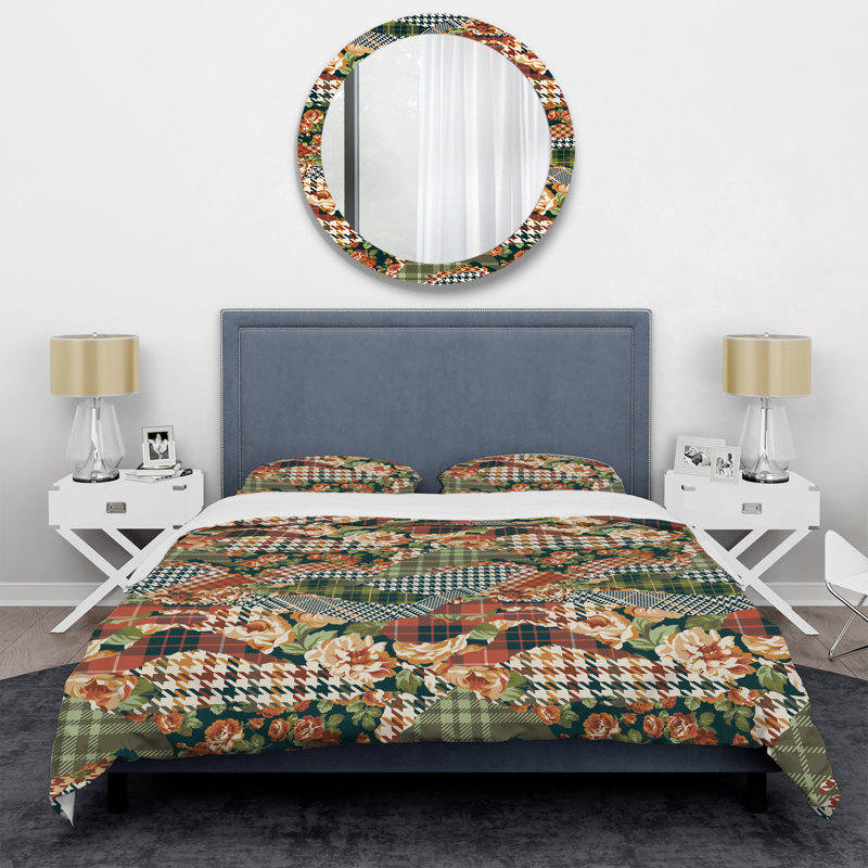 Ensemble de housse de couette à motifs jaune et vert, Housse de couette pour grand lit et 2 taies décor