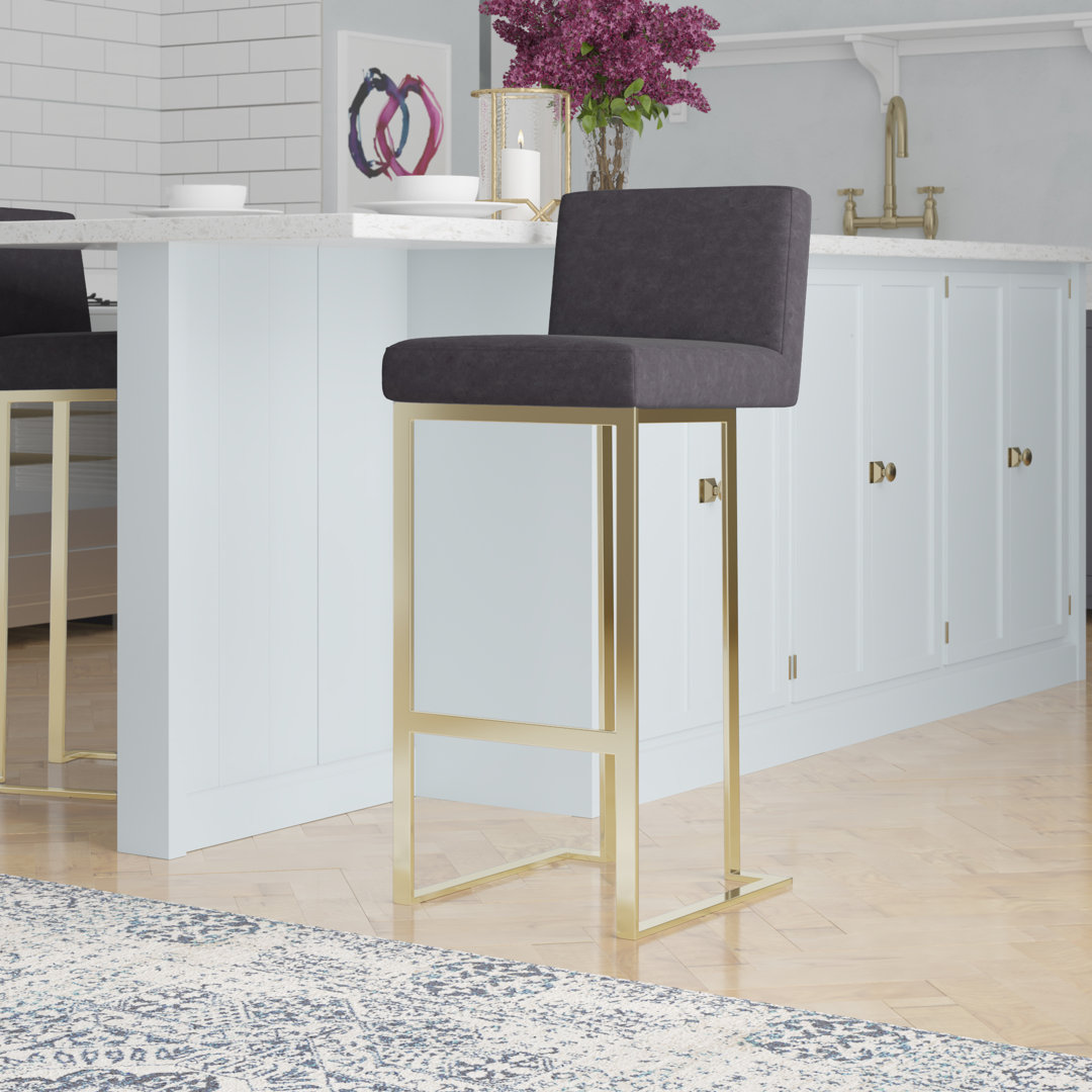 Pangea Home Dexter Velvet Bar Stool / Counter Stool – Modern Upholstered Bar Chair with Gold or Silver Metal Legs - Indoor Stool with Footrest - Bar, Dining, Kitchen Willa Arlo™ Interiors Base 