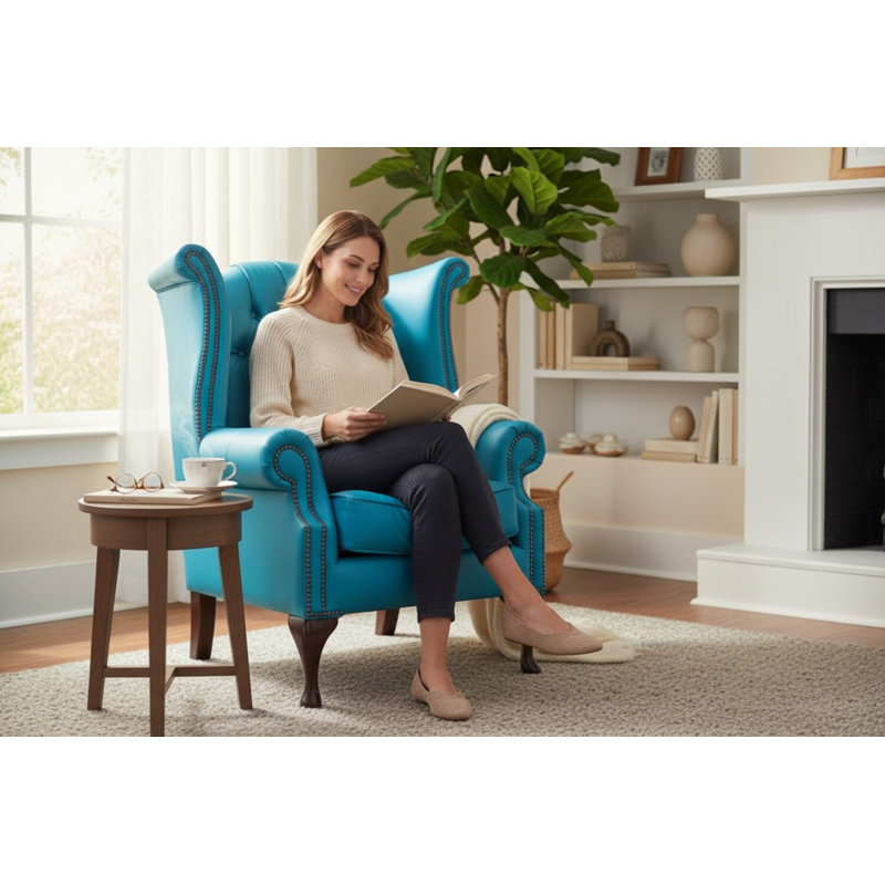 Upholstered Full Grain Leather Wingback Chair