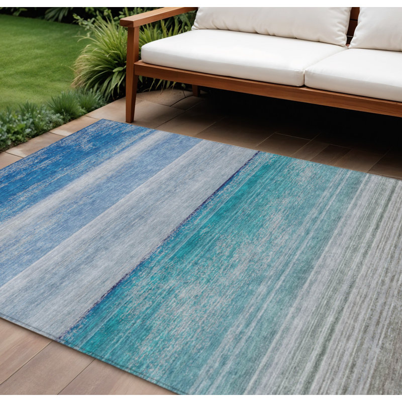 Tapis intérieur lavable rayé bleu ciel 8 pi x 10 pi