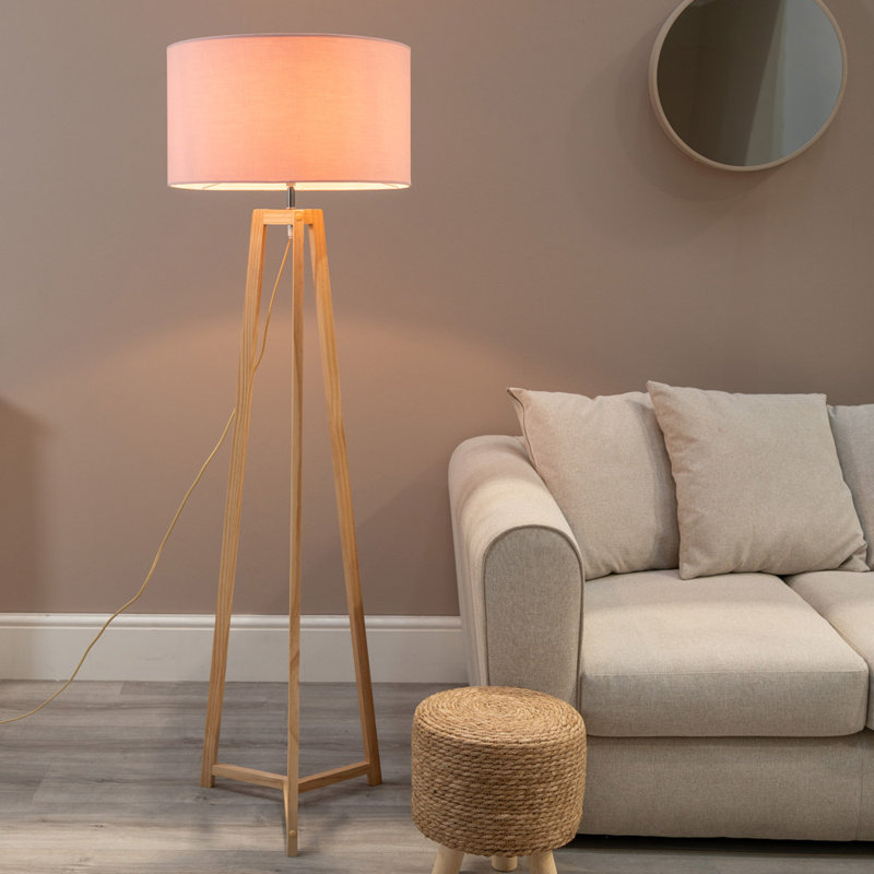 Rhavyn 148cm Traditional Floor Lamp, Blush Pink, Natural