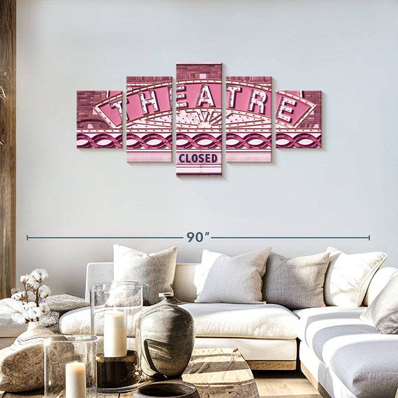 «Theatre» sur toile, reproduction de 5 pièces, H 30 po x l 68 po x P 1,25 po