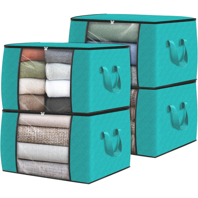 4 Pack Clothes Storage, Foldable Thick Fabric Blanket Storage Bags, Containers For Organizing Bedroom, Closet, Clothing, Comforter,Closet Organization With Handle
