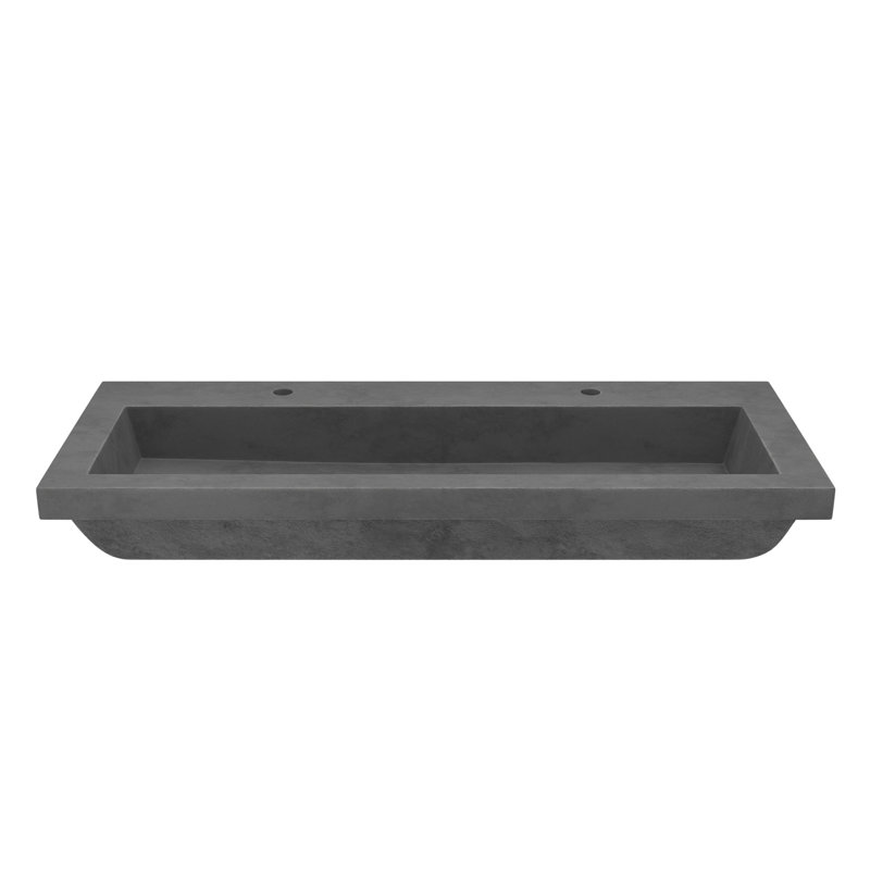 Trough Concrete Handmade Rectangular Drop-in Bathroom Sink, Slate, Two Holes Faucet