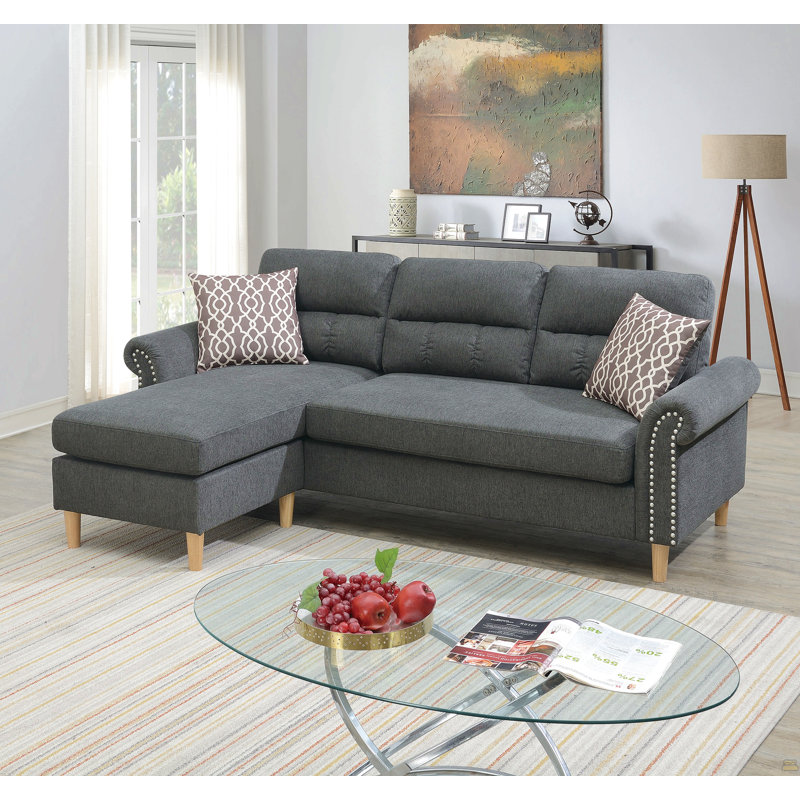 Ensemble de canapé modulaire réversible en polyfibre couleur ardoise, Tissu gris