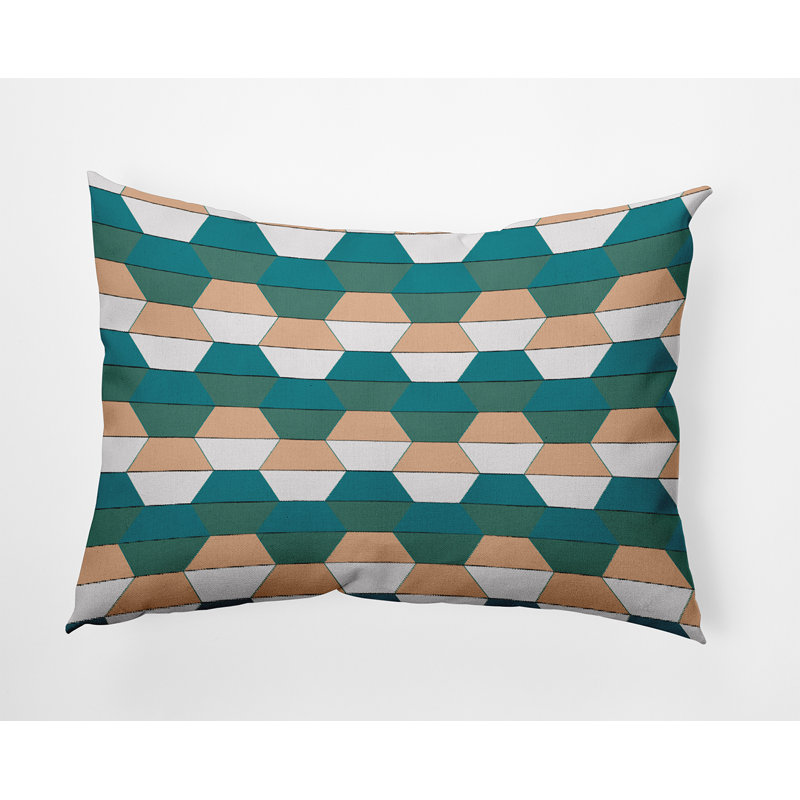 Reversible Throw Pillow, Teal/Beige/White Geometric