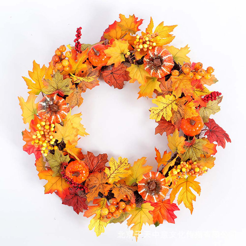Handcrafted Faux Lighted Maple Polyester 50cm Wreath