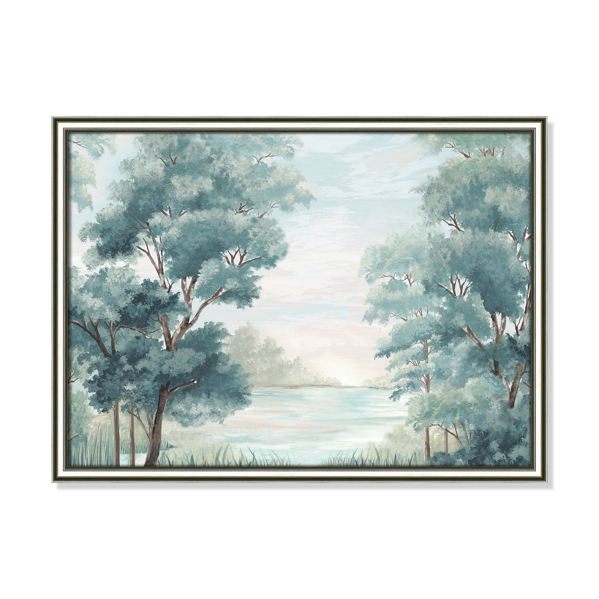 Calm Forest River, 18.25" H x 24.25" W x 0.87" D, Silver Framed