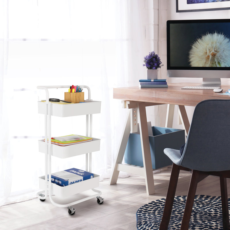 3-Tier Steel Utility Cart with Wheels, White