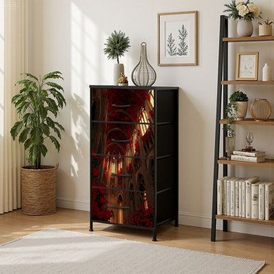 Commode verticale 4 tiroirs avec tiroirs en tissu