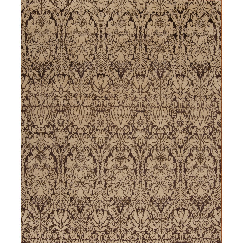 Modern Tibet Hand Knotted Damask Area Rug, Rectangle 6' x 9'