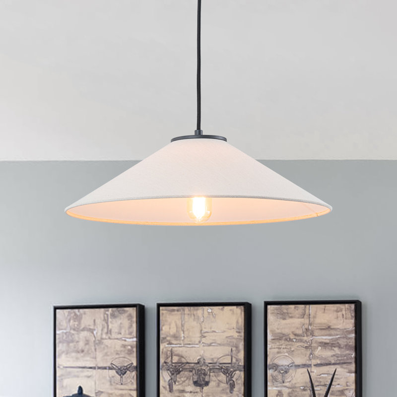 1-Light Mushroom-Shaped Fabric Single Pendant, 5.9" H x 17.7" W x 17.7" D
