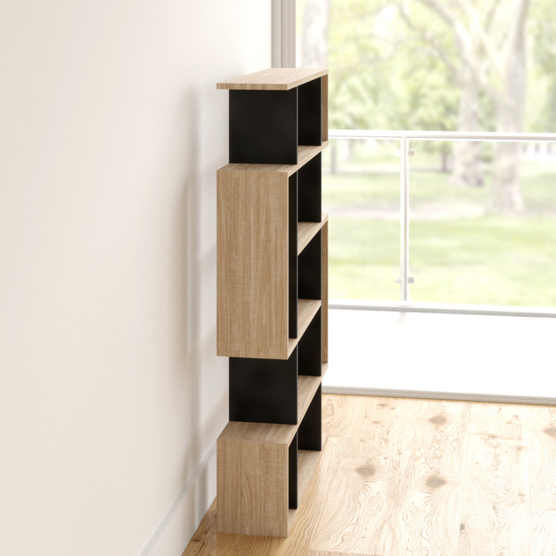 Mito 5 Tiers Wall Mounted Bookcase Modern Display Unit, Oak