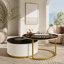 Table basse gigogne ronde moderne avec cannelure en noir et or de 31,5 po