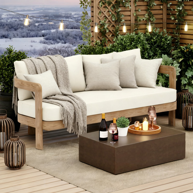 Assembly Free Sofa,,Outdoor Aluminum Sofa 3 Person Outdoor Seating Sofa, Wood Grain Veneer Sofa Set for Patio