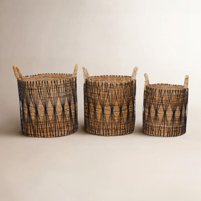 Banana Leaf Handmade String Detail Decorative and Functional Storage Basket with Handles