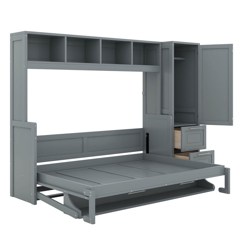 Lit escamotable avec placard et tiroirs Murphy, Double, Gris