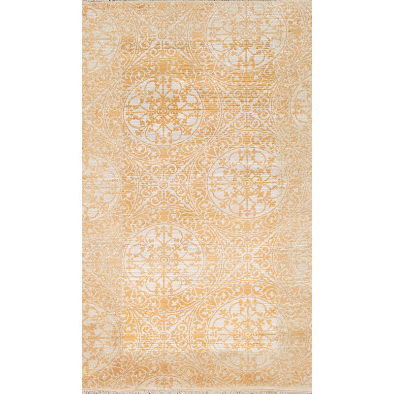 Tapis moderne abstrait jaune et ivoire 5