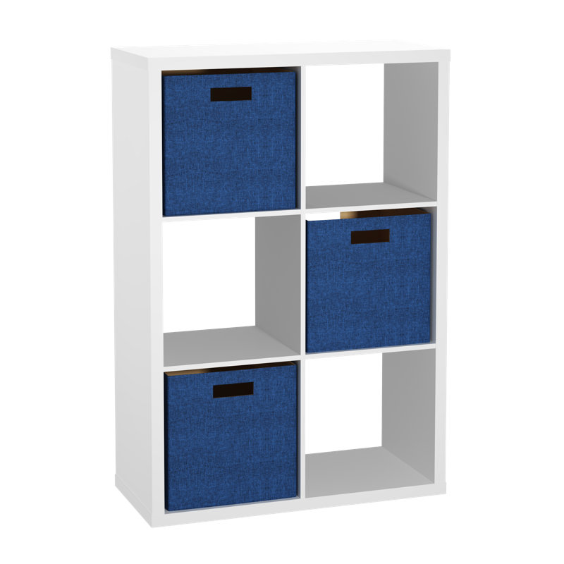 Bibliothèque décorative à 6 cubes avec bacs en tissu, Bleu