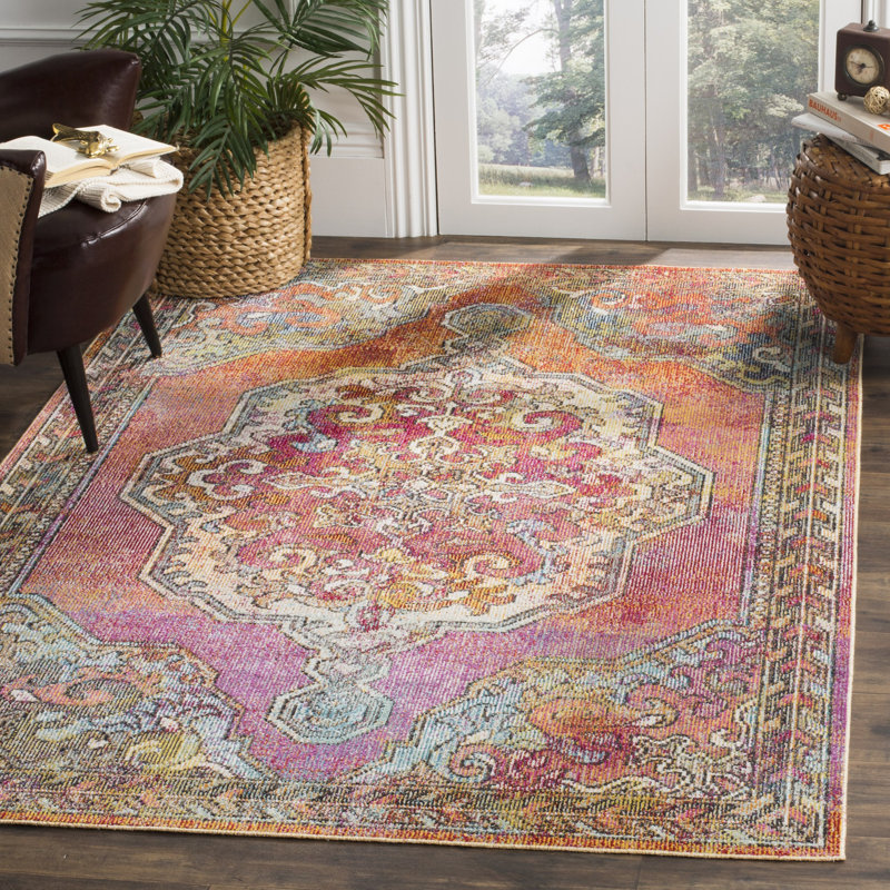Ermengarda Machine Woven Orange/Light Blue Indoor Rug, Rectangle 152 x 244 cm