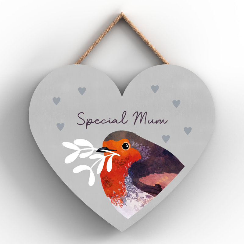 Special Mum Festive Robin Christmas Heart Wooden Plaque Vivid Squid Wholesale Wall Decor