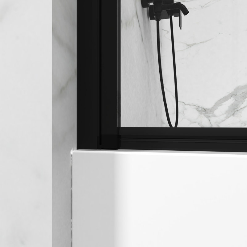 Black 180 Pivot Shower Door With Tempered Glass, 55"X31.5", Sophisticated Design 55"X31.5" Door, Black, Glass Gorgeous Visual Appeal