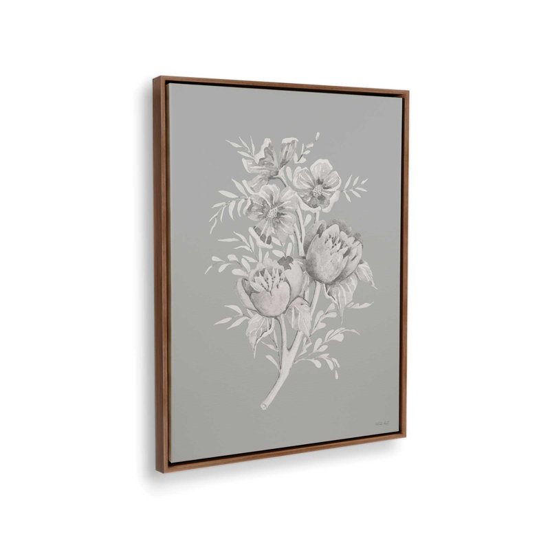 «Gray Botanical Set II» par Cindy Jacobs, reproduction d'art, L 30 x H 40, Toile avec cadre, Brun