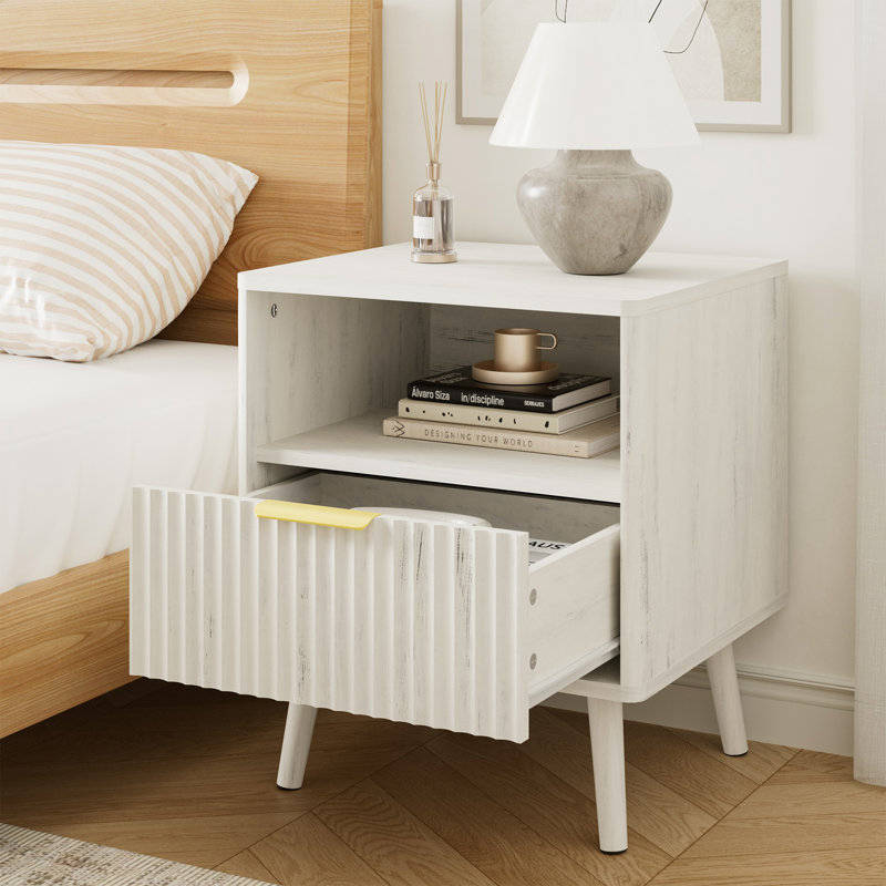 Ensemble de 2 tables de chevet cannelées, avec profil incurvé, table de bout avec rangement, table de chevet pour chambre à coucher, salon