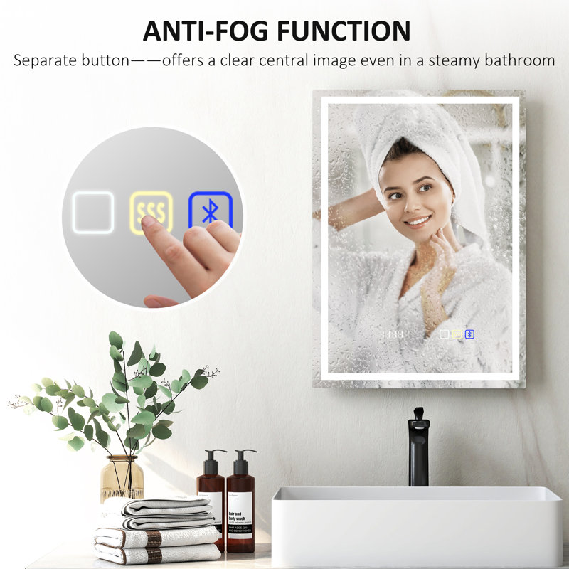 Bluetooth LED Bathroom Mirror Illuminated, Vertical, 50 cm H x 70 cm W