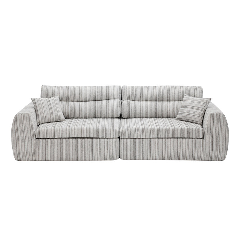 Canapé tissé à rayures en chenille, Blanc doux / taupe