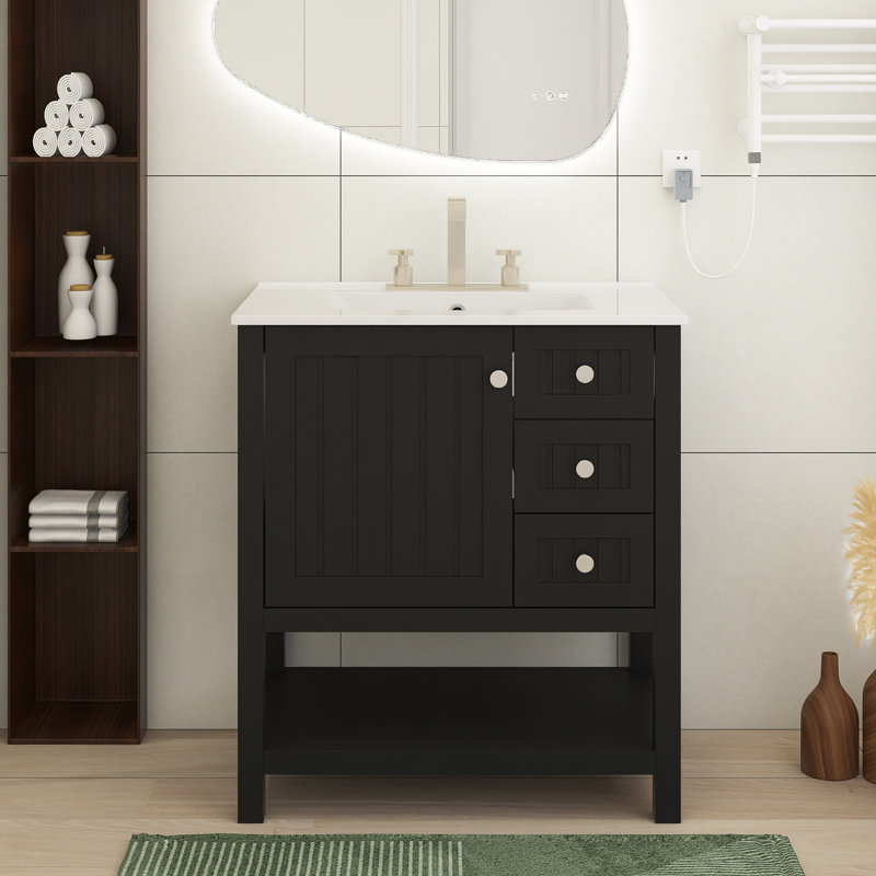 Meuble-lavabo de style transitionnel avec lavabo en céramique et porte à fermeture en douceur