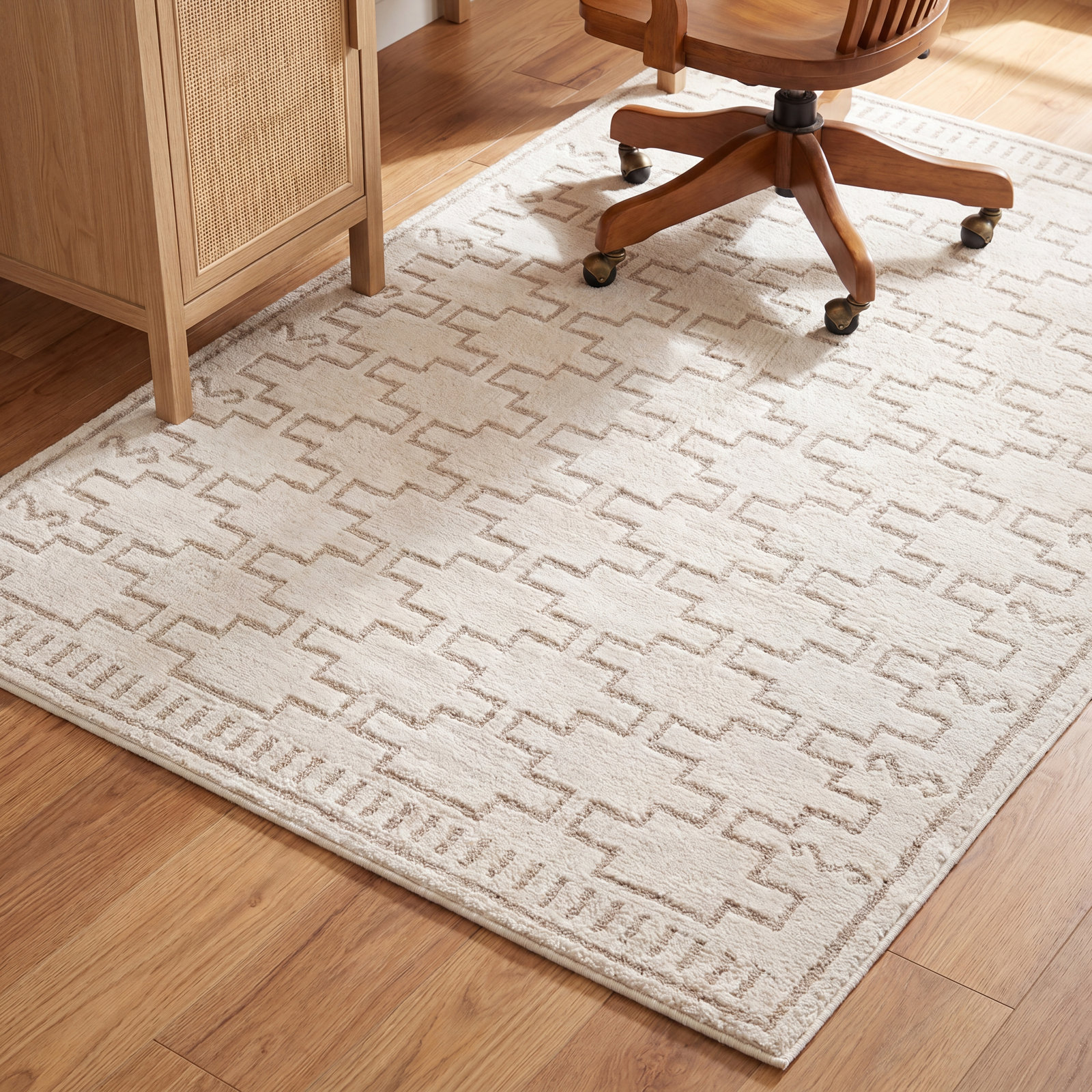 Meret Ivory Beige Trellis Rug, Rectangle 10' x 14'