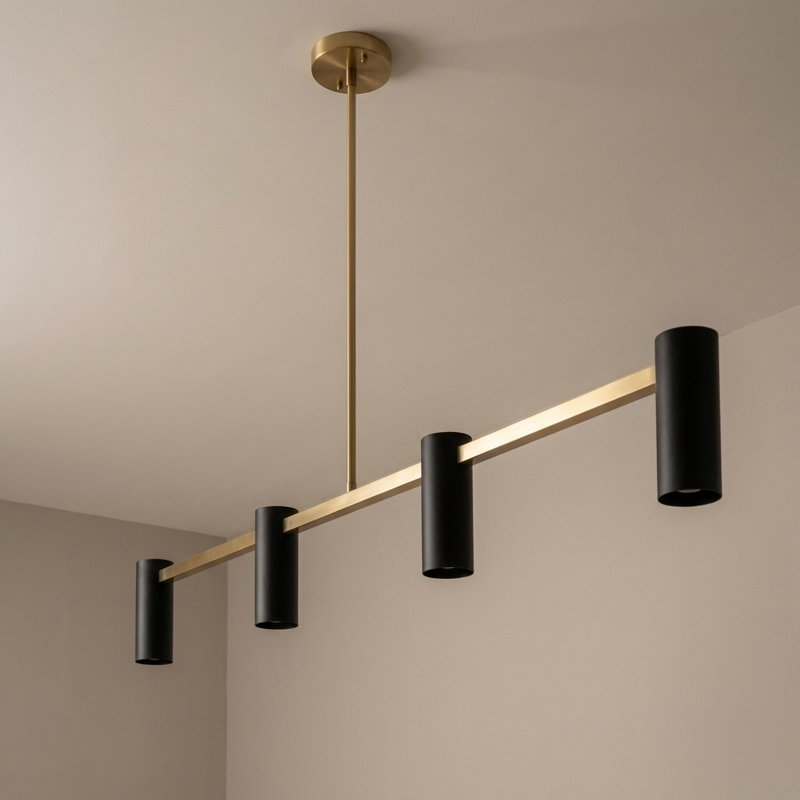 Lustre linéaire à quatre lumières Zentro, Laiton satiné, Non