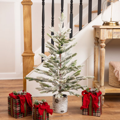 Flocked Artificial Christmas Tree In Birch Pot - 36" - Unlit