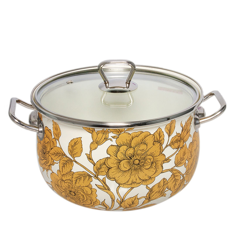 Casserole dorée avec couvercle en verre Golden Flowers Belly, 6.55