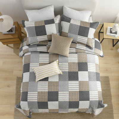 Ensemble de courtepointe 100% coton DDUOXIN Farmhouse Plaid - 1 courtepointe avec 2 taies décoratives