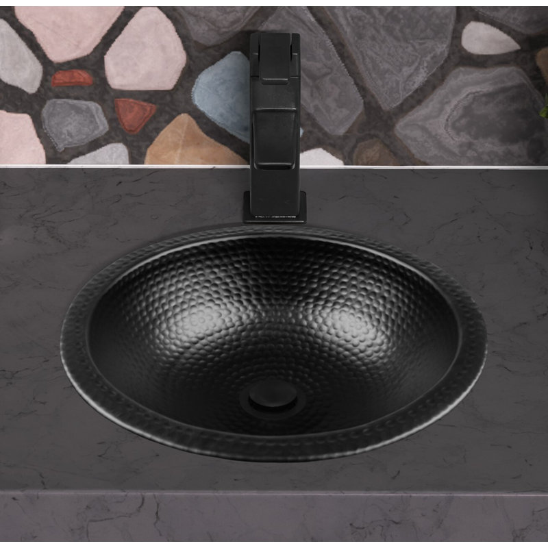 Aluminum Hand Hammered Rotunda Drop-In Bathroom Vanity Sink 16", Black