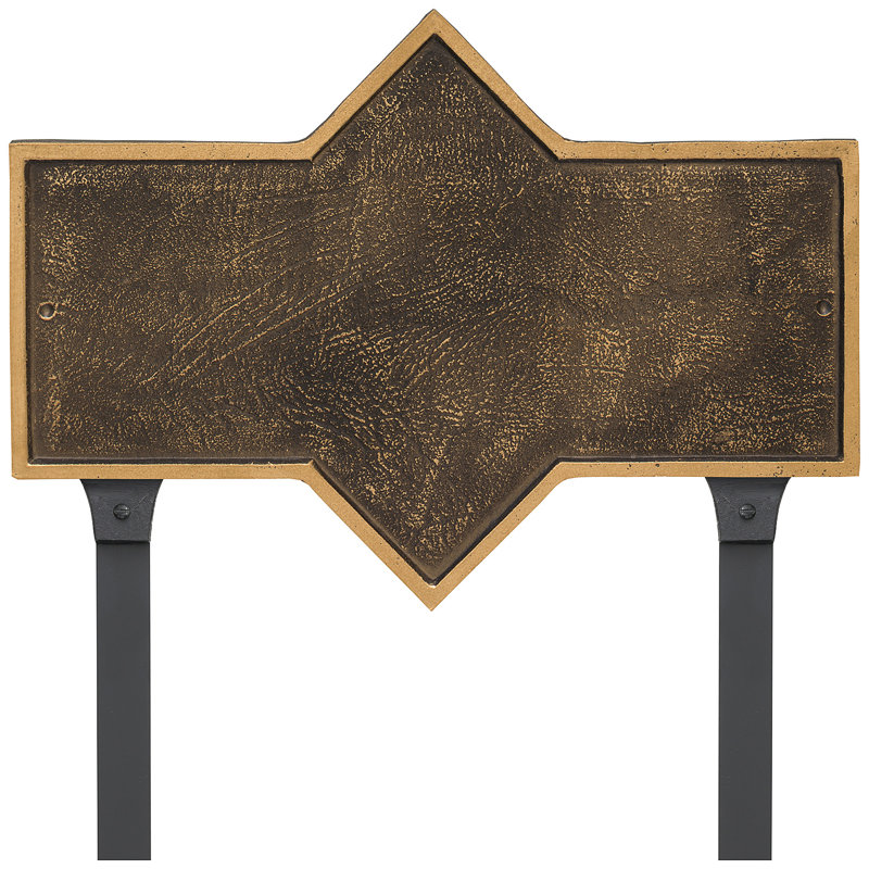 Plaque d'adresse rectangulaire avec piquet de jardin Piedmont, Bronze vieilli / Or, Oui