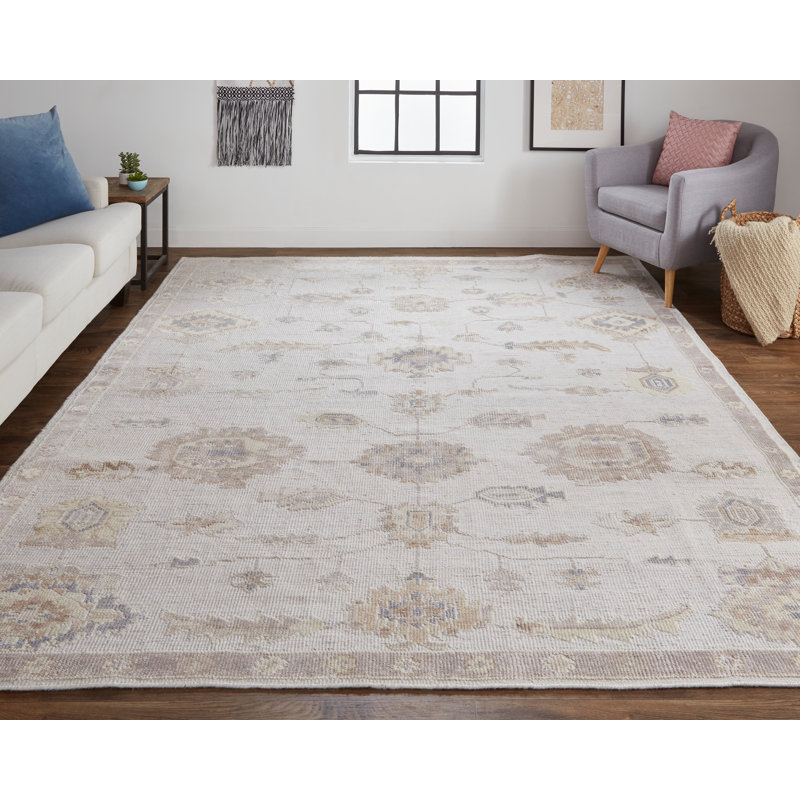 Tapis gris clair / brun / beige noué à la main Winslet, Rectangle 9 pi x 12 pi
