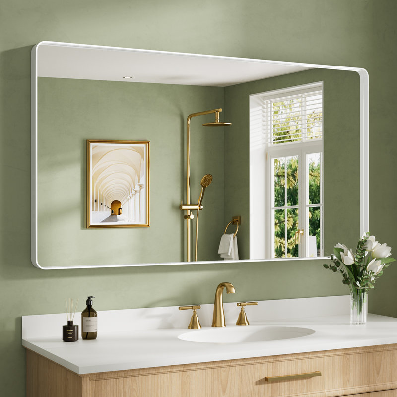 Miroir de salle de bain mural Llesenia, 55 po x 30 po, Blanc, Rectangulaire