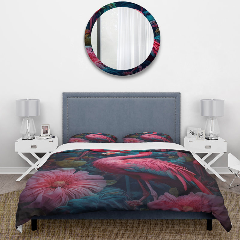 Ensemble de housse de couette Tropical Flamingo Grace III - Flamingo, Housse de couette très grand + 2 très grandes ta