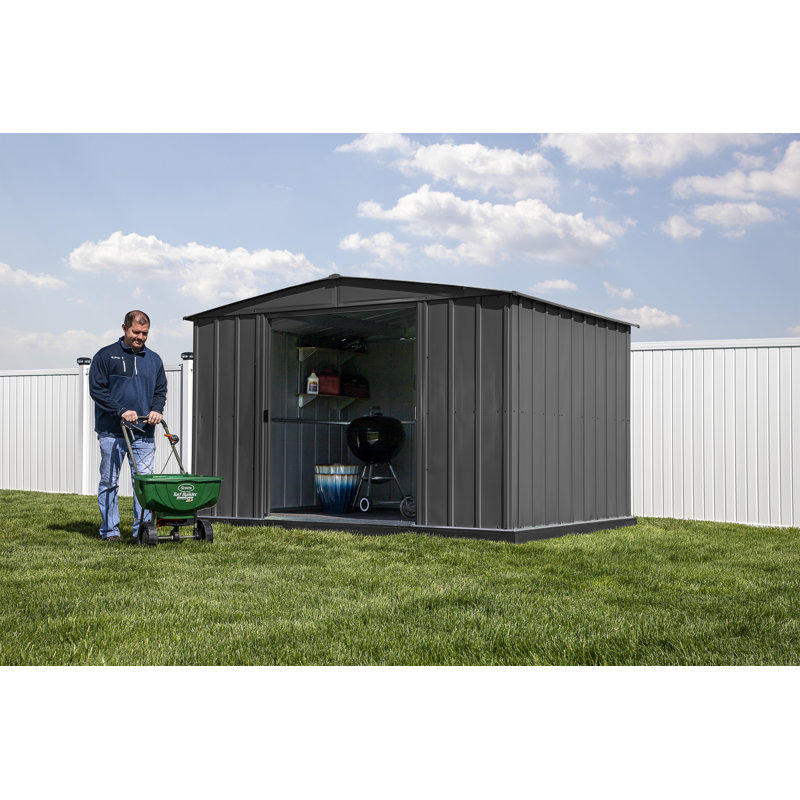 Charcoal 8' x 10' Galvanized Steel Peak Roof Storage Shed