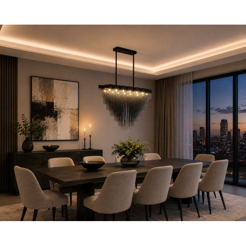 Lustre moderne à chaîne en aluminium 24 lumières , Noir satiné