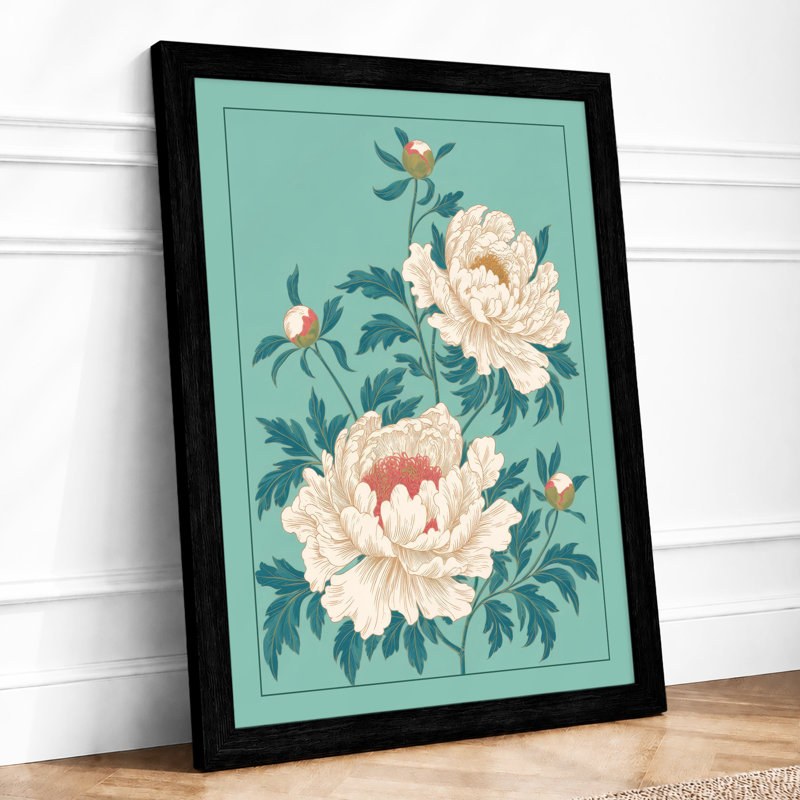 Peony Bloom Botanical - Framed Print, A3 - 42.0 x 29.7 cm, Black