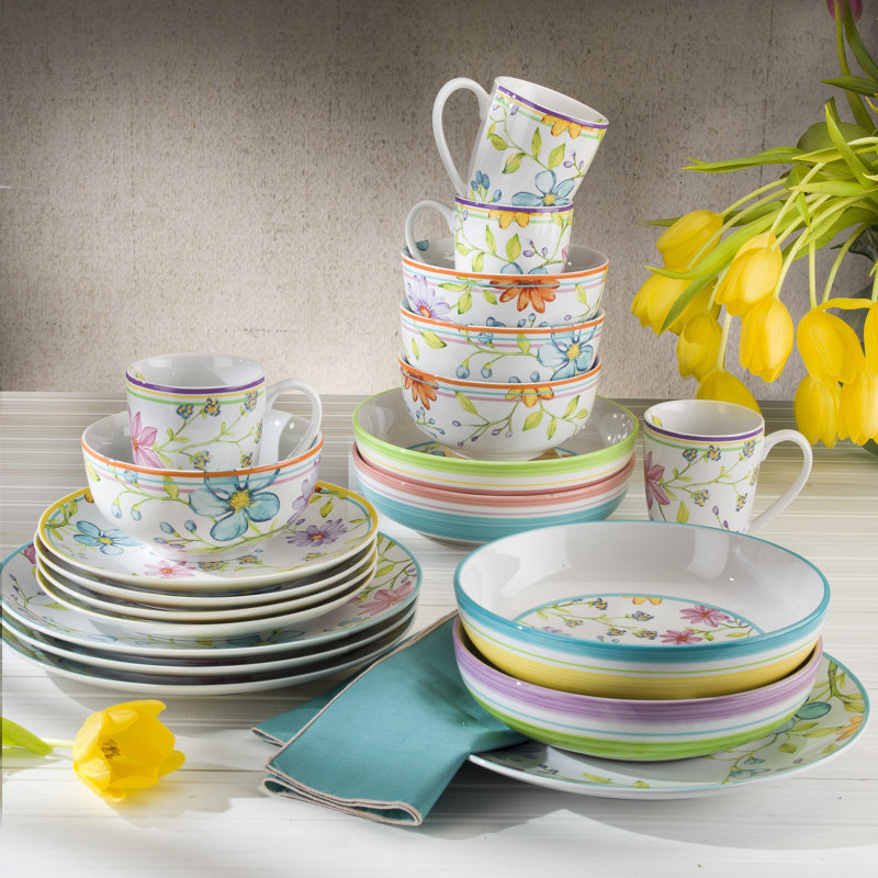 Charlotte Pastel Floral Ceramic Dinnerware Set, Service for 4