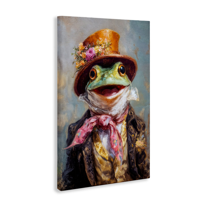 Toile victorienne avec portrait de grenouille, conception de Wumples, H 24 po x l 16 po