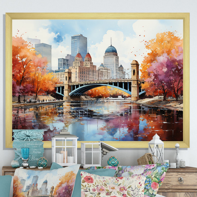 Minneapolis en automne II, H 24 po x l 32 po x P 1 po, Encadrement doré