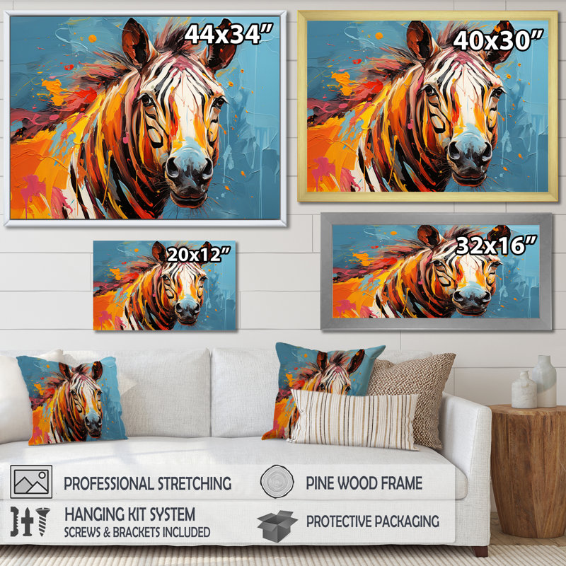 "Blue Orange Popart Zebra I", reproduction d'art sur toile, H 12 po x l 20 po x P 1 po, Or