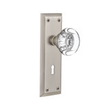 New York Plate with Decorative Keyhole and Round Clear Crystal Door Knob