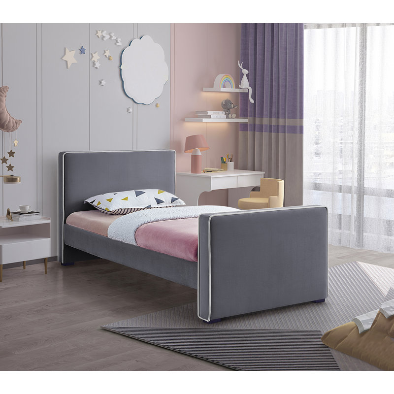 Lit en velours Haneesh, Simple, Velours gris